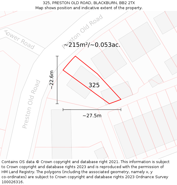 325, PRESTON OLD ROAD, BLACKBURN, BB2 2TX: Plot and title map