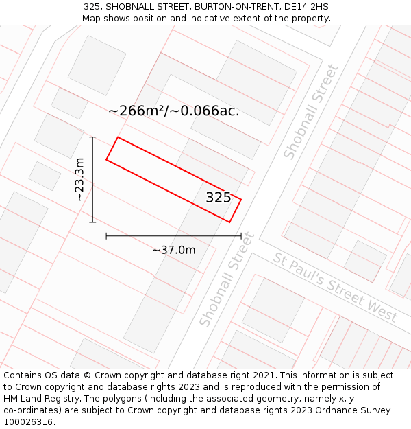 325, SHOBNALL STREET, BURTON-ON-TRENT, DE14 2HS: Plot and title map
