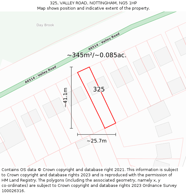 325, VALLEY ROAD, NOTTINGHAM, NG5 1HP: Plot and title map
