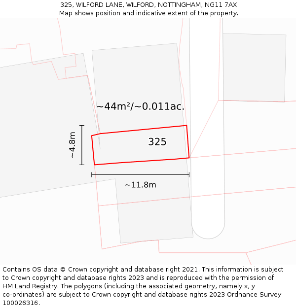 325, WILFORD LANE, WILFORD, NOTTINGHAM, NG11 7AX: Plot and title map
