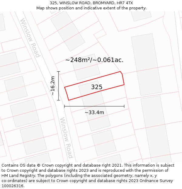 325, WINSLOW ROAD, BROMYARD, HR7 4TX: Plot and title map