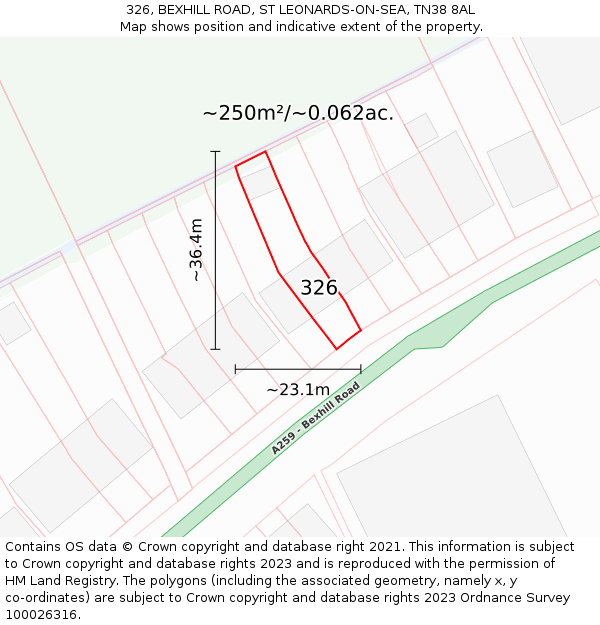 326, BEXHILL ROAD, ST LEONARDS-ON-SEA, TN38 8AL: Plot and title map
