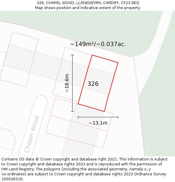 326, CHAPEL WOOD, LLANEDEYRN, CARDIFF, CF23 9EQ: Plot and title map