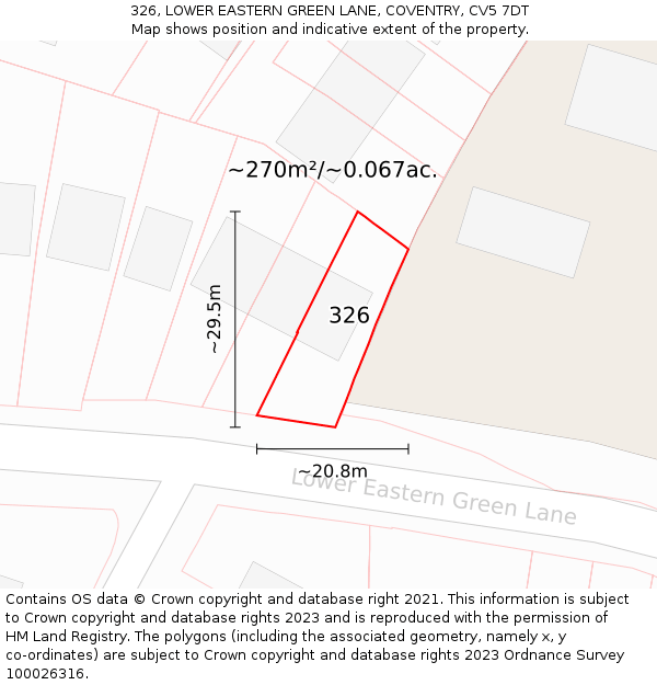 326, LOWER EASTERN GREEN LANE, COVENTRY, CV5 7DT: Plot and title map