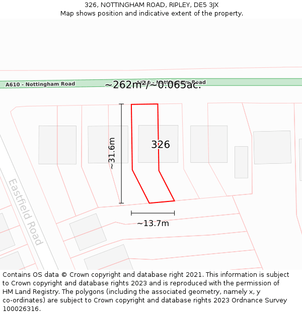 326, NOTTINGHAM ROAD, RIPLEY, DE5 3JX: Plot and title map
