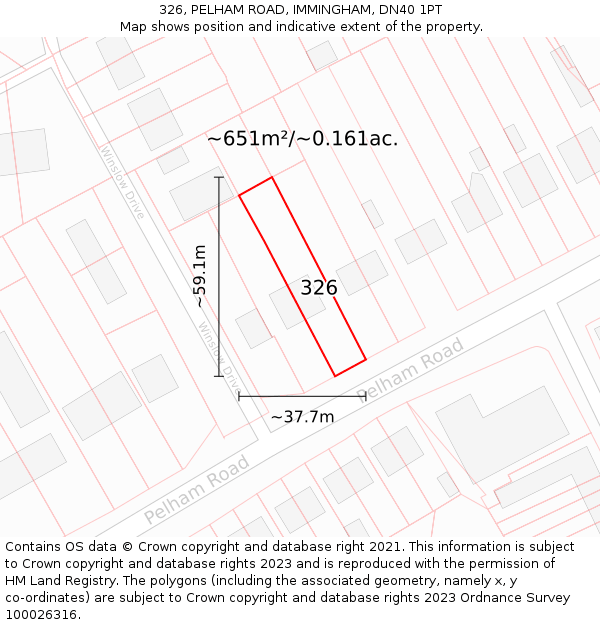 326, PELHAM ROAD, IMMINGHAM, DN40 1PT: Plot and title map