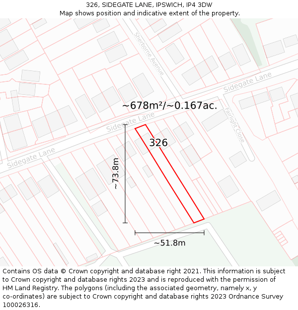 326, SIDEGATE LANE, IPSWICH, IP4 3DW: Plot and title map