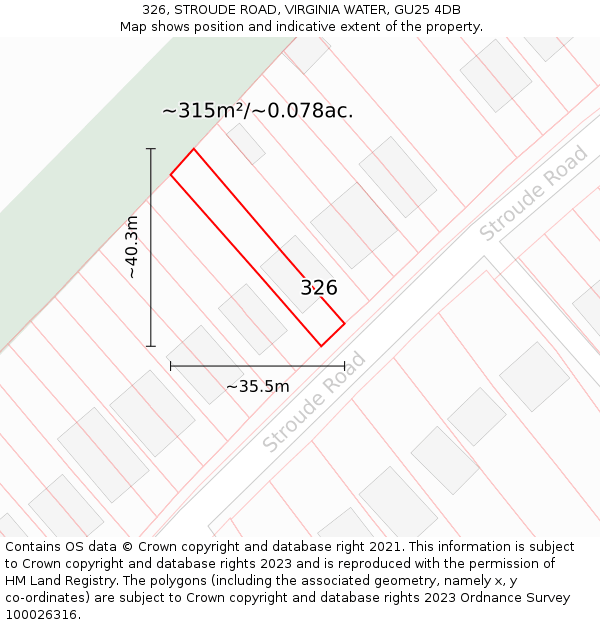 326, STROUDE ROAD, VIRGINIA WATER, GU25 4DB: Plot and title map