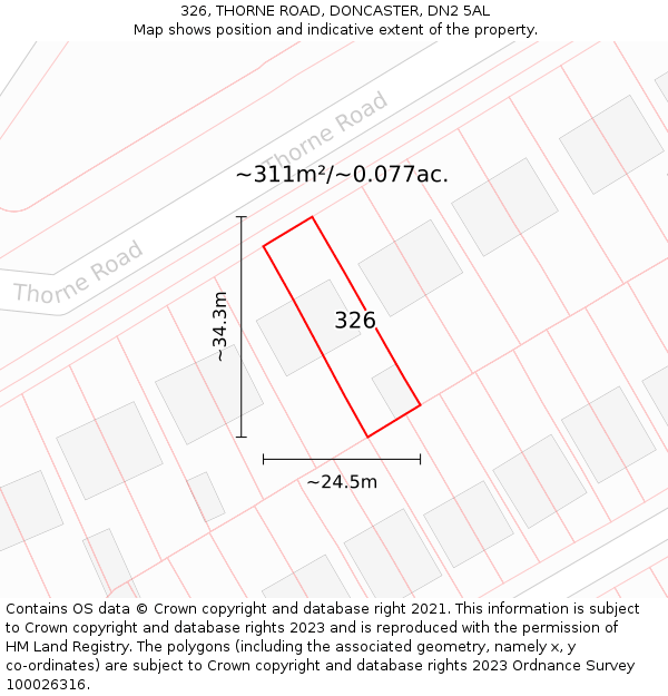 326, THORNE ROAD, DONCASTER, DN2 5AL: Plot and title map