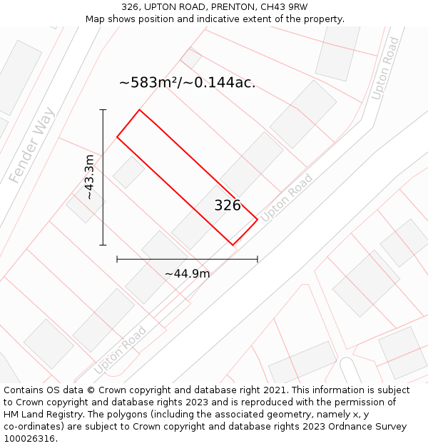 326, UPTON ROAD, PRENTON, CH43 9RW: Plot and title map