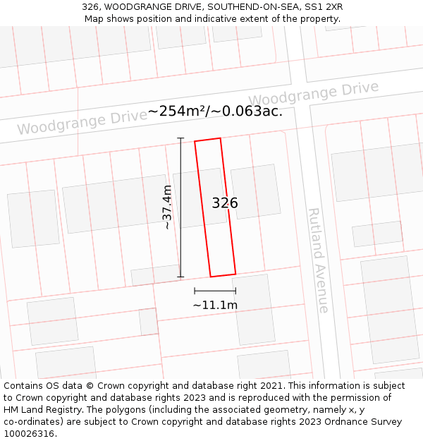 326, WOODGRANGE DRIVE, SOUTHEND-ON-SEA, SS1 2XR: Plot and title map