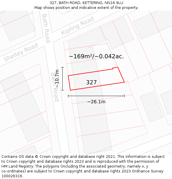 327, BATH ROAD, KETTERING, NN16 9LU: Plot and title map