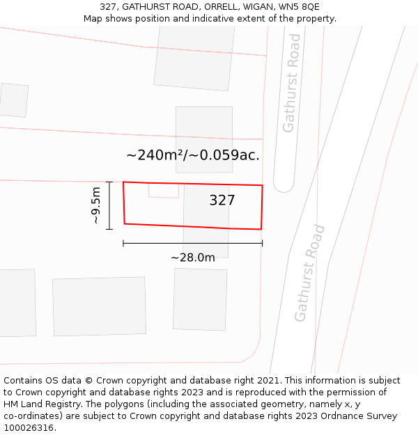 327, GATHURST ROAD, ORRELL, WIGAN, WN5 8QE: Plot and title map
