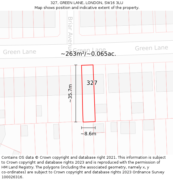 327, GREEN LANE, LONDON, SW16 3LU: Plot and title map