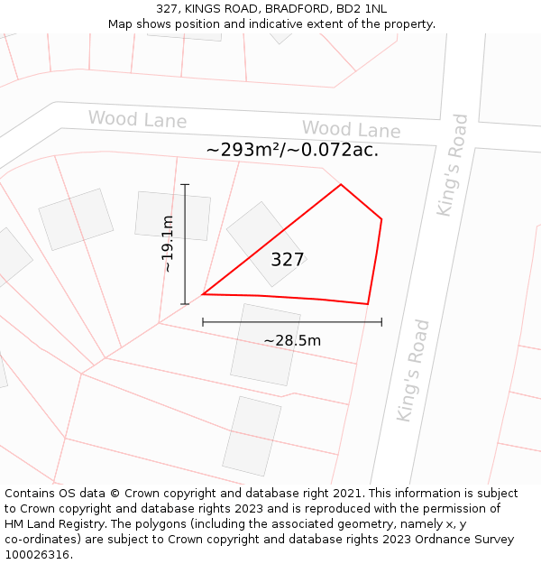 327, KINGS ROAD, BRADFORD, BD2 1NL: Plot and title map
