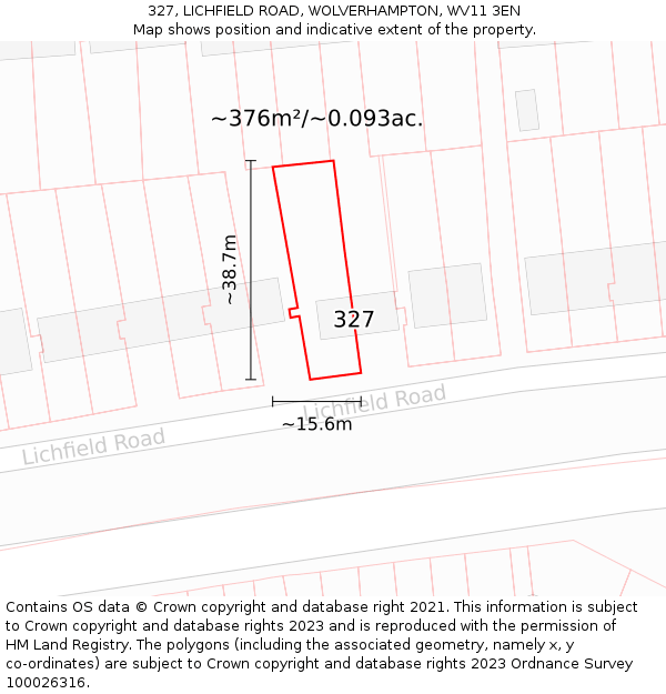 327, LICHFIELD ROAD, WOLVERHAMPTON, WV11 3EN: Plot and title map