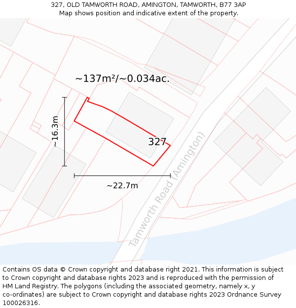 327, OLD TAMWORTH ROAD, AMINGTON, TAMWORTH, B77 3AP: Plot and title map