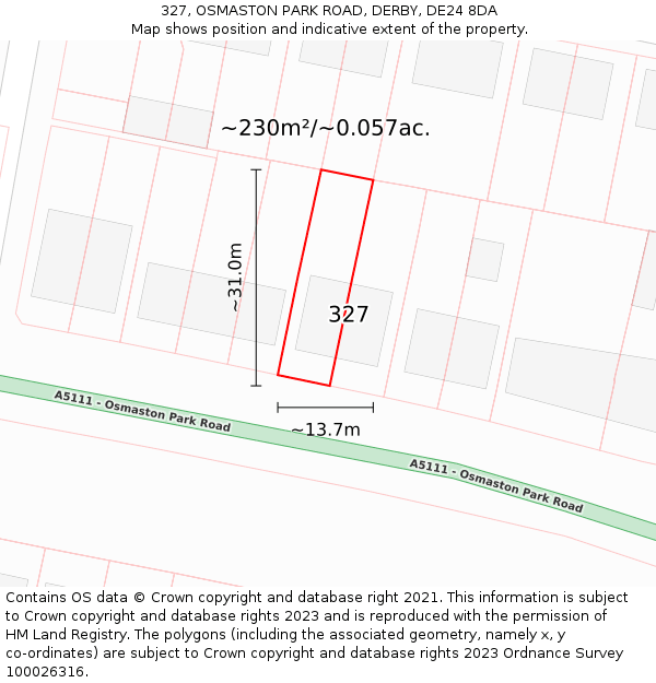 327, OSMASTON PARK ROAD, DERBY, DE24 8DA: Plot and title map