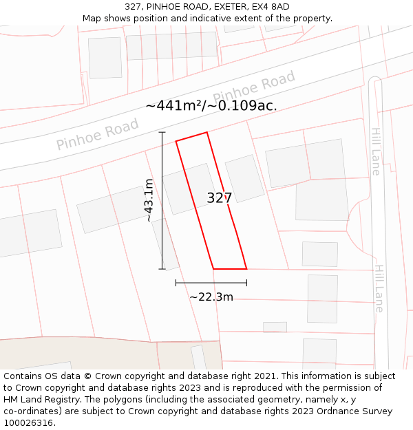 327, PINHOE ROAD, EXETER, EX4 8AD: Plot and title map