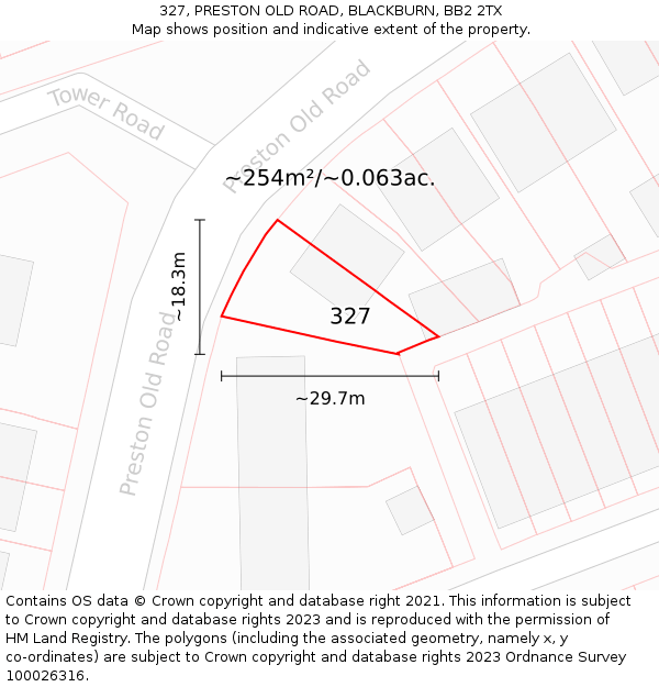 327, PRESTON OLD ROAD, BLACKBURN, BB2 2TX: Plot and title map