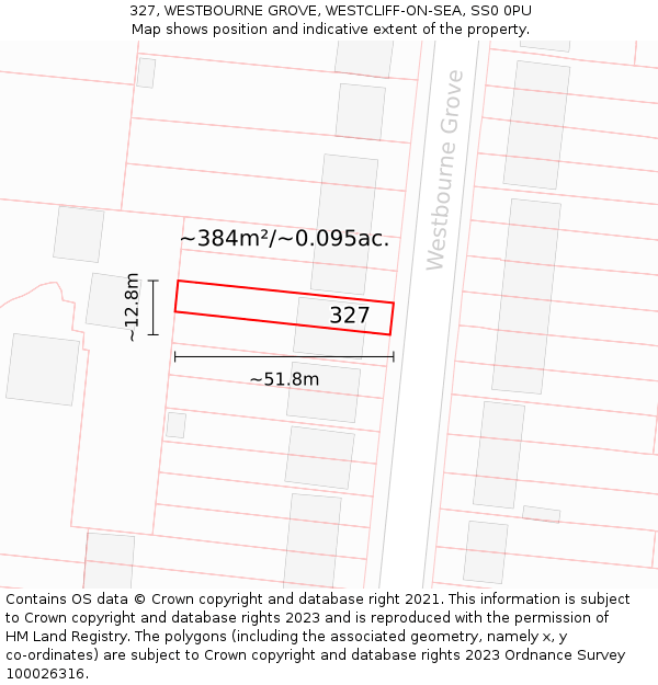327, WESTBOURNE GROVE, WESTCLIFF-ON-SEA, SS0 0PU: Plot and title map