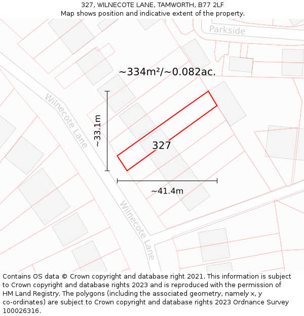 327, WILNECOTE LANE, TAMWORTH, B77 2LF: Plot and title map