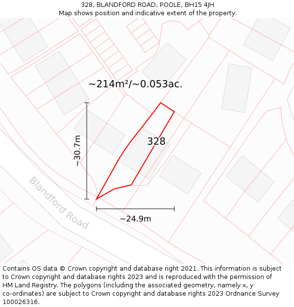 328, BLANDFORD ROAD, POOLE, BH15 4JH: Plot and title map