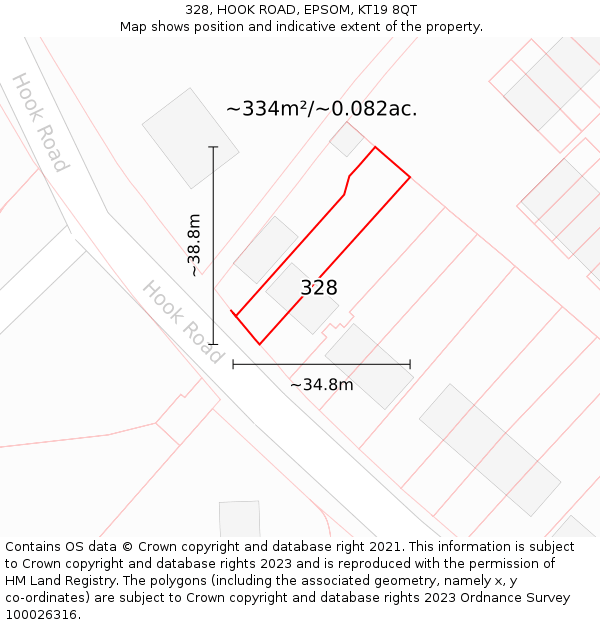 328, HOOK ROAD, EPSOM, KT19 8QT: Plot and title map