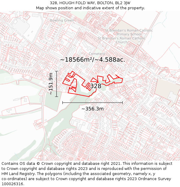 328, HOUGH FOLD WAY, BOLTON, BL2 3JW: Plot and title map