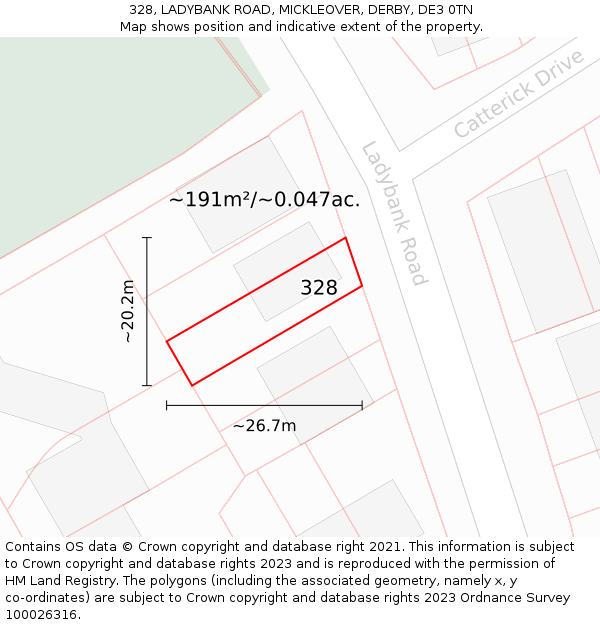 328, LADYBANK ROAD, MICKLEOVER, DERBY, DE3 0TN: Plot and title map