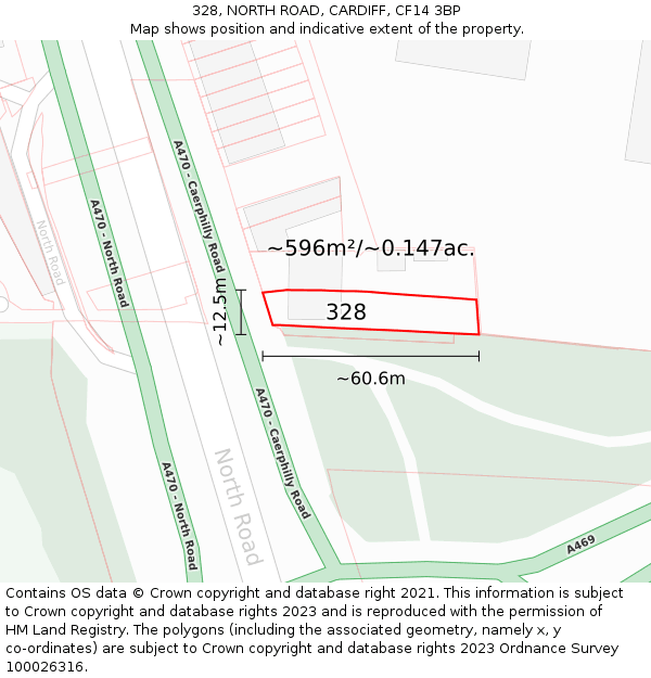 328, NORTH ROAD, CARDIFF, CF14 3BP: Plot and title map
