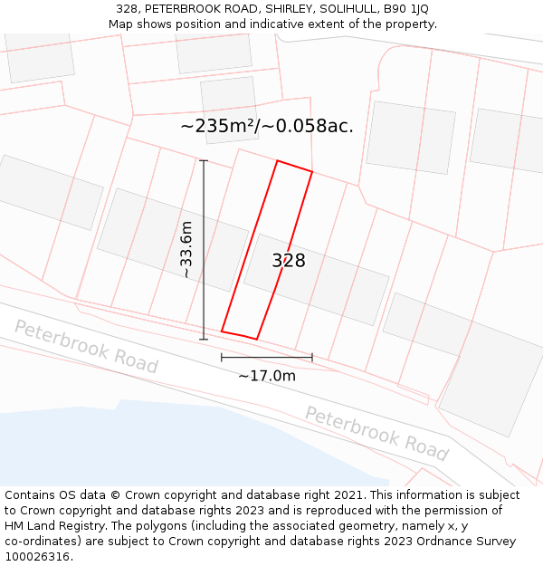 328, PETERBROOK ROAD, SHIRLEY, SOLIHULL, B90 1JQ: Plot and title map