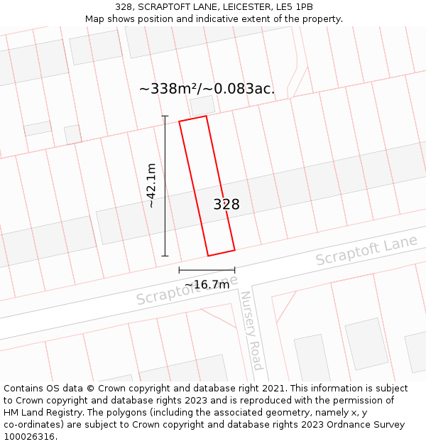 328, SCRAPTOFT LANE, LEICESTER, LE5 1PB: Plot and title map