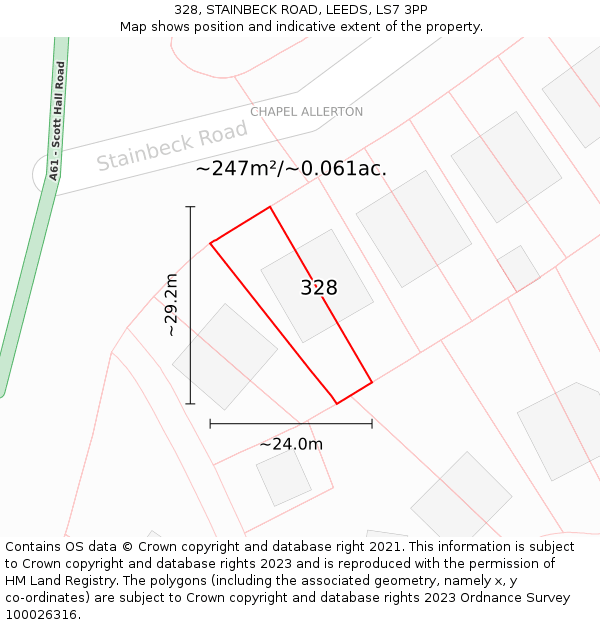 328, STAINBECK ROAD, LEEDS, LS7 3PP: Plot and title map