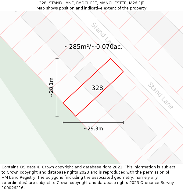 328, STAND LANE, RADCLIFFE, MANCHESTER, M26 1JB: Plot and title map