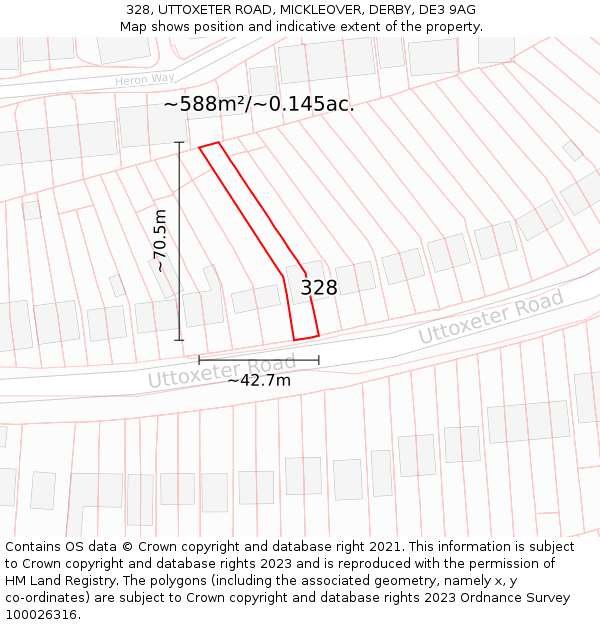 328, UTTOXETER ROAD, MICKLEOVER, DERBY, DE3 9AG: Plot and title map