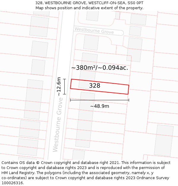328, WESTBOURNE GROVE, WESTCLIFF-ON-SEA, SS0 0PT: Plot and title map