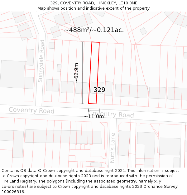 329, COVENTRY ROAD, HINCKLEY, LE10 0NE: Plot and title map