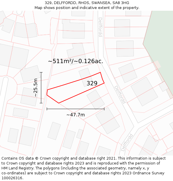 329, DELFFORDD, RHOS, SWANSEA, SA8 3HG: Plot and title map