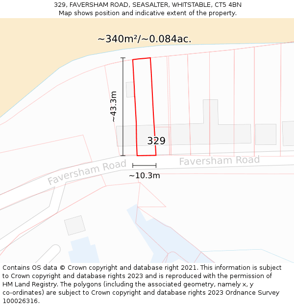 329, FAVERSHAM ROAD, SEASALTER, WHITSTABLE, CT5 4BN: Plot and title map