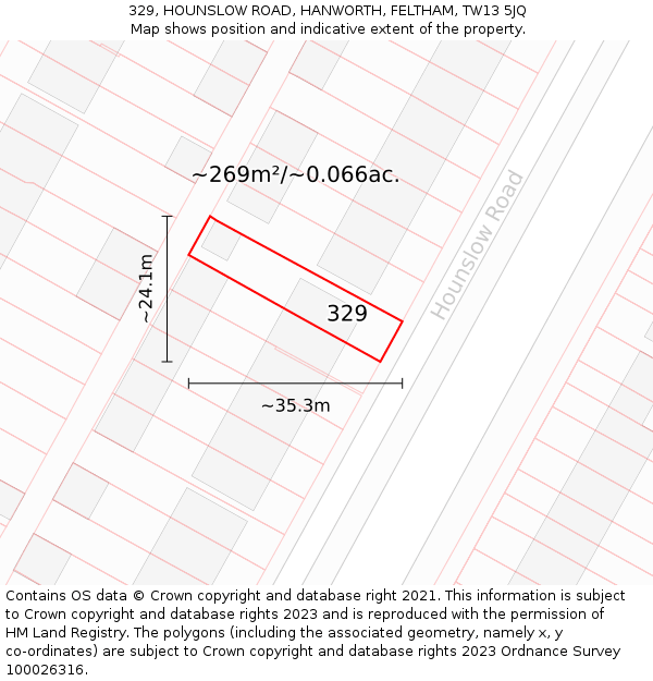 329, HOUNSLOW ROAD, HANWORTH, FELTHAM, TW13 5JQ: Plot and title map