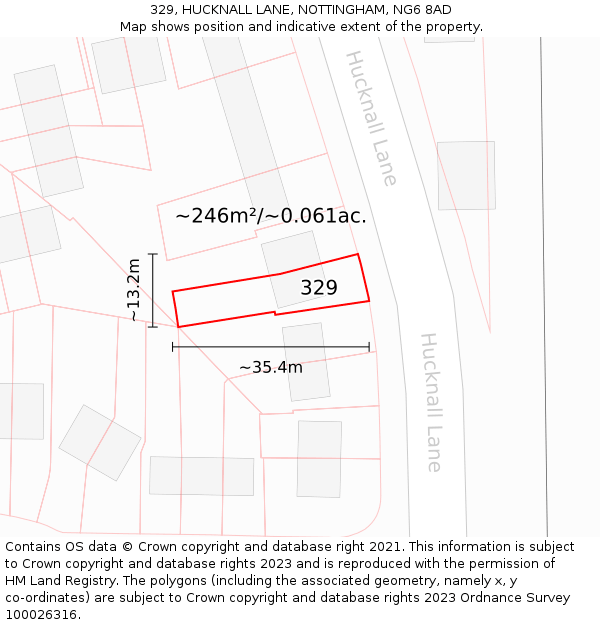 329, HUCKNALL LANE, NOTTINGHAM, NG6 8AD: Plot and title map