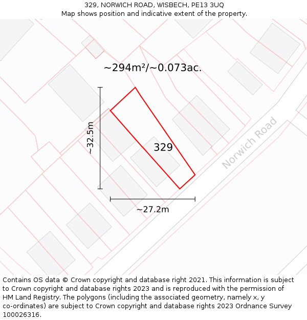 329, NORWICH ROAD, WISBECH, PE13 3UQ: Plot and title map