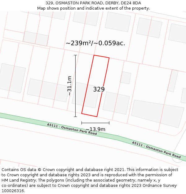 329, OSMASTON PARK ROAD, DERBY, DE24 8DA: Plot and title map