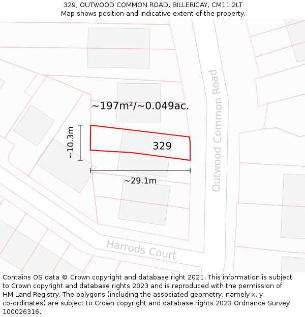 329, OUTWOOD COMMON ROAD, BILLERICAY, CM11 2LT: Plot and title map