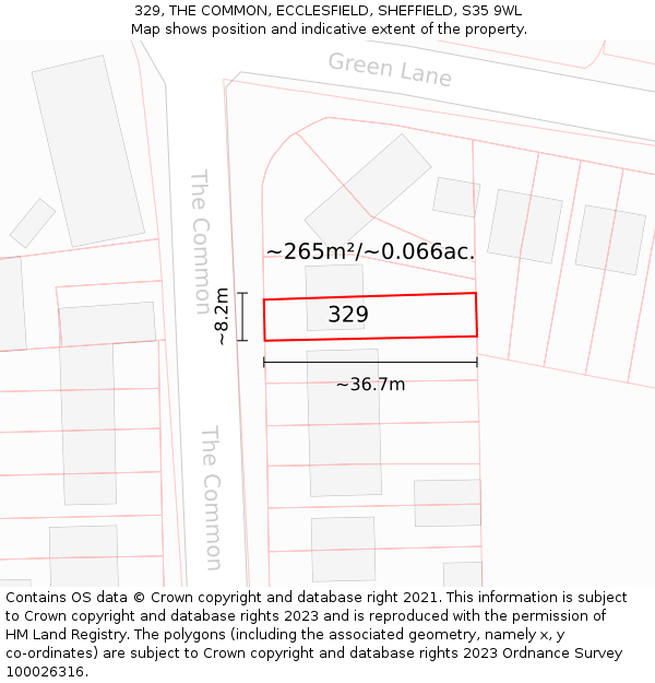 329, THE COMMON, ECCLESFIELD, SHEFFIELD, S35 9WL: Plot and title map