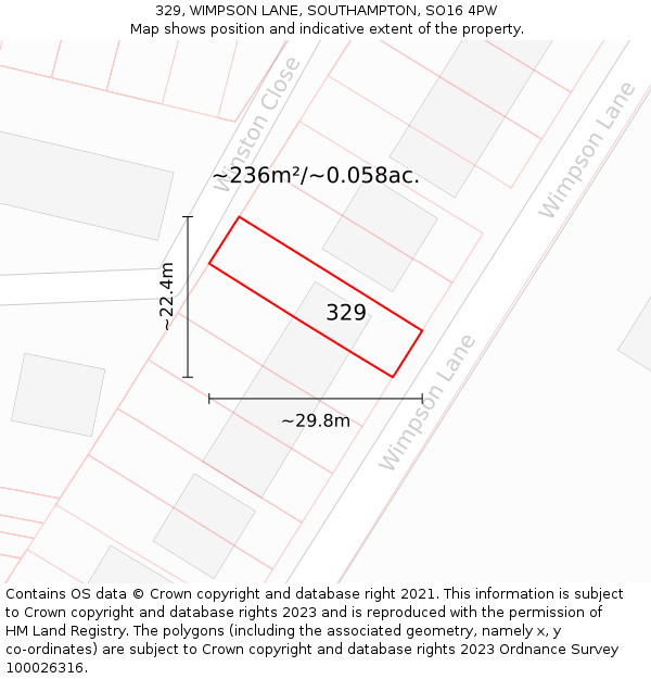 329, WIMPSON LANE, SOUTHAMPTON, SO16 4PW: Plot and title map