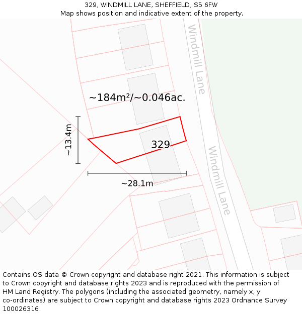 329, WINDMILL LANE, SHEFFIELD, S5 6FW: Plot and title map