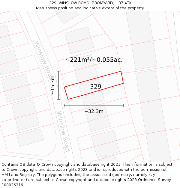 329, WINSLOW ROAD, BROMYARD, HR7 4TX: Plot and title map