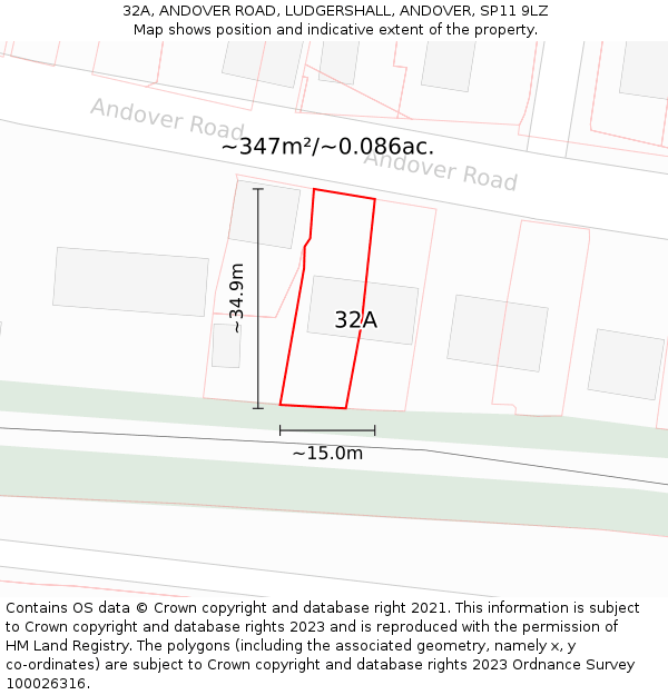 32A, ANDOVER ROAD, LUDGERSHALL, ANDOVER, SP11 9LZ: Plot and title map